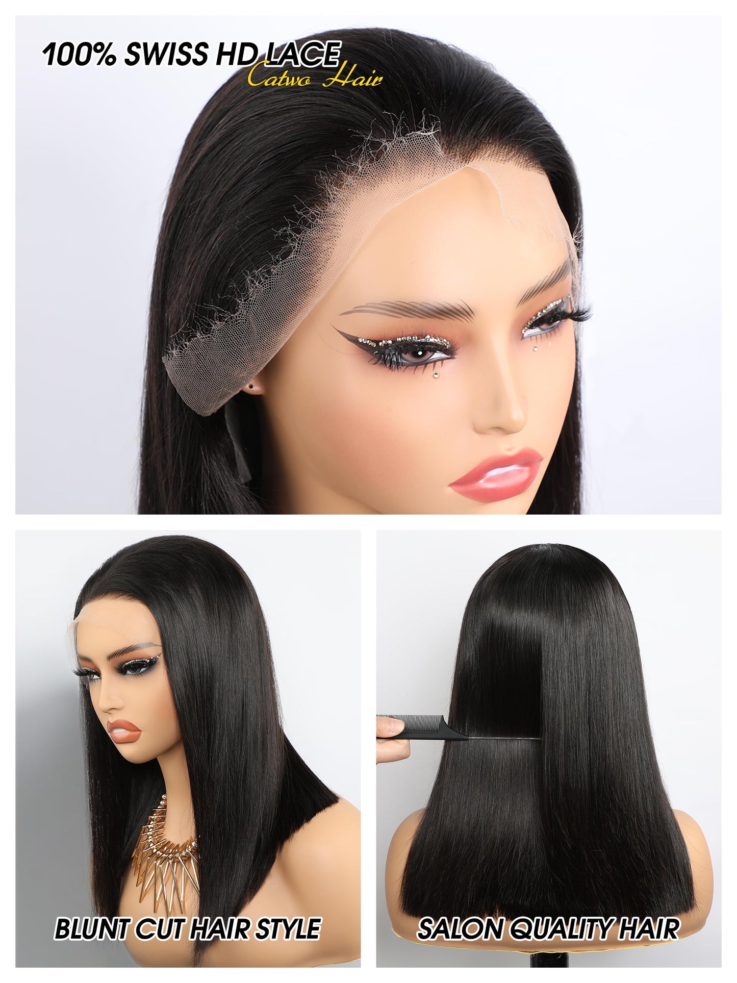 SKINLIKE Real HD Lace Frontal Wig Human Hair Full 13x4 Swiss HD&Parting MAX&&PRE Plucked&Tiny Knots&Full 200 Density Blunt Cut Bob Wig Human Hair Lace Front Wigs Straight For Black Women 14 Inch