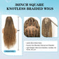 Olymei 360° HD Full Lace Front Knotless Braided Wigs for Black Women Boho Braided Wigs with Baby Hair Box Braid Wig Premium Synthetic Braid Lace Front Wig with Curly End Light Brown 36"