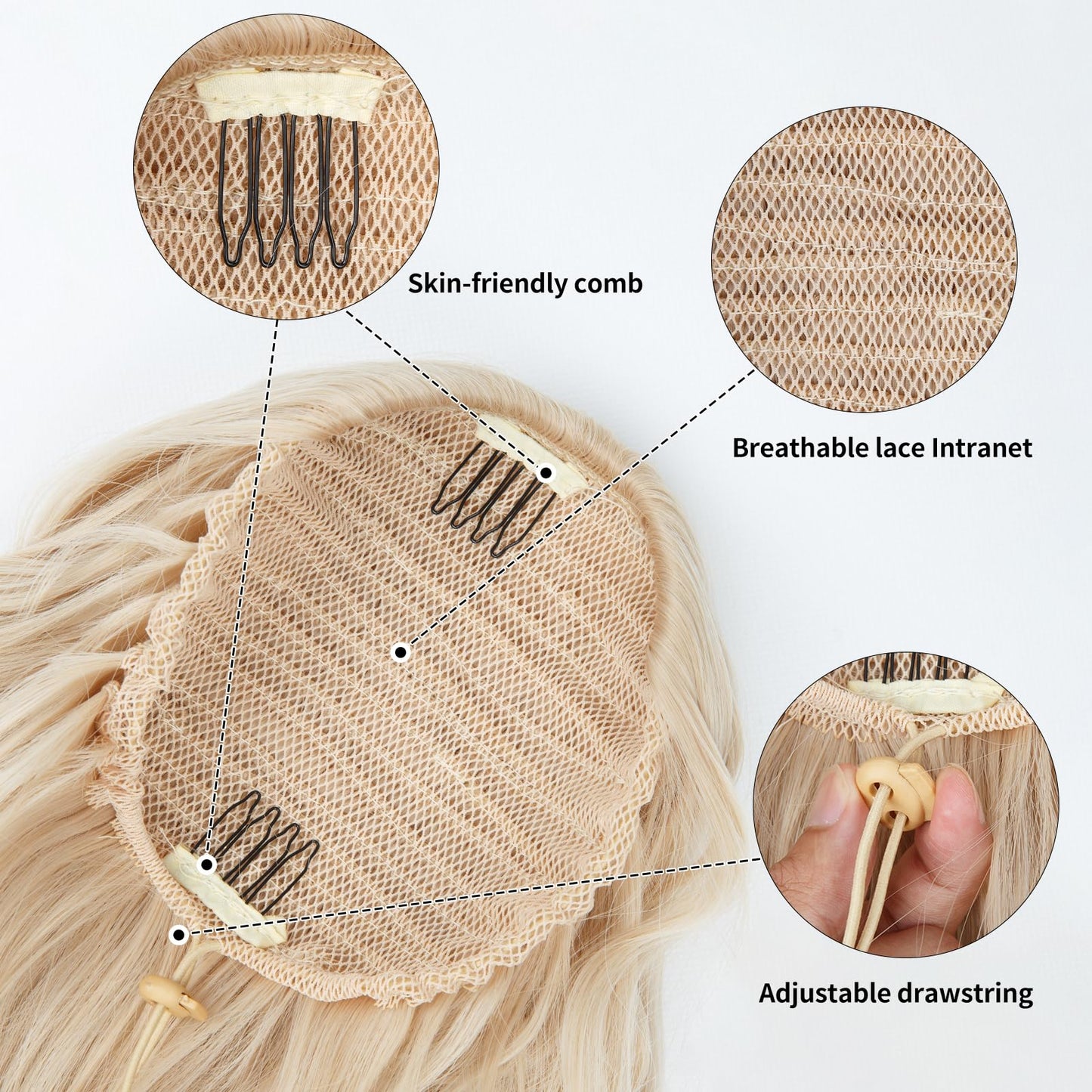 Drawstring Ponytail for Women, 26 inch Synthetic Pony Tails Hair Extensions, Natural Ponytail Hair Extensions for Daily Use (Color: Beige)