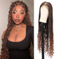 Lexqui 36" 360° HD Full Lace Braided Wigs with Boho Curly End Box Braid Wig with Baby Hair Ombre Brown Natural Triangle Knotless Braided Wigs for Women Synthetic Hair Braided Lace Front Wig