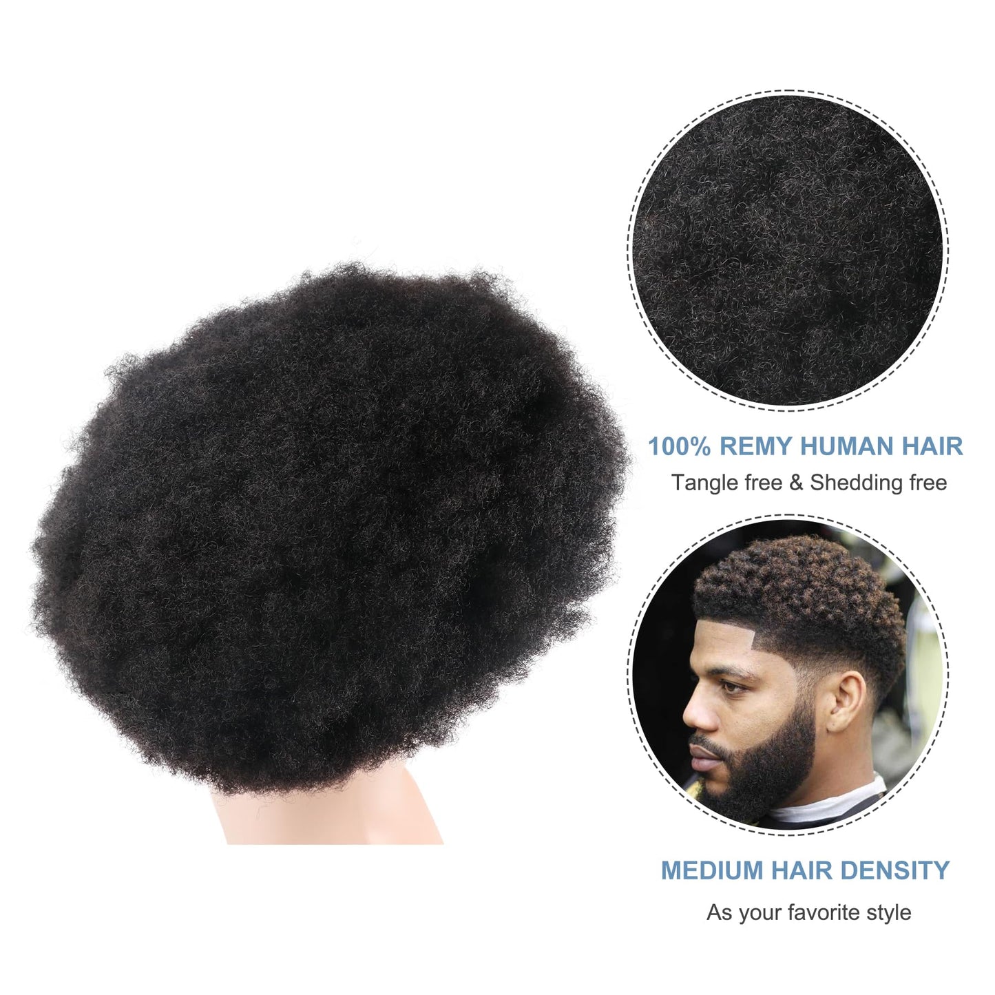 lumeng Afro Toupee Black Mens Wigs 4MM Curly Toupee Transparent HD Lace Hair Piece Man Weave Balding Male Hair Unit 8x10inch Replacement Systems 360 Weaves 100% Human Hair 1B# Off Black