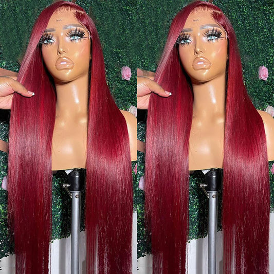 ANDRIA Lace Front Wigs Straight Hair Glueless Lace Wigs Synthetic Long Silk Straight Natural Wig Heat Resistant Fiber Red Wig With Baby Hair For Black Women 24 Inches