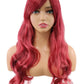 PORT&LOTUS Red Curly Wig Long Cosplay Wig With Bangs (Side Part) Wigs for Women Synthetic body Wave Wigs for White Women with Wig Cap Party Wigs for Black Women 26 inch burgundy