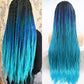 Blue Box Braided Wig for Women Long Ombre Black Sky Blue Knotless Cornrow Braids Lace Frontal Wig Hand Synthetic Lightweight Twist Braid Wigs Glueless Braiding Hair Heat Resistant Cosplay 26 Inch
