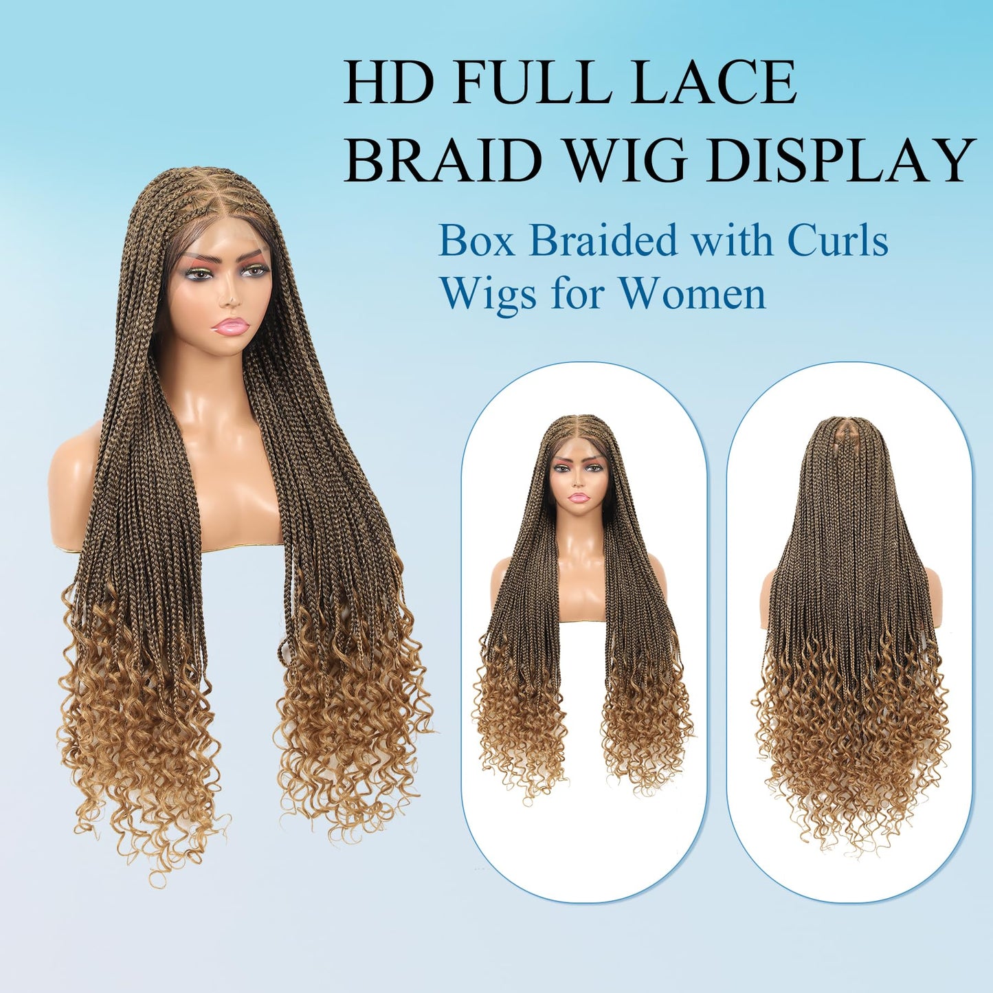 Olymei 360° Hd Full Lace Braided Wigs for Women Triangle Knotless Braided Wigs with Curly End with Baby Hair Box Braid Wig Premium Synthetic Braid Lace Front Wig Light Brown 36"