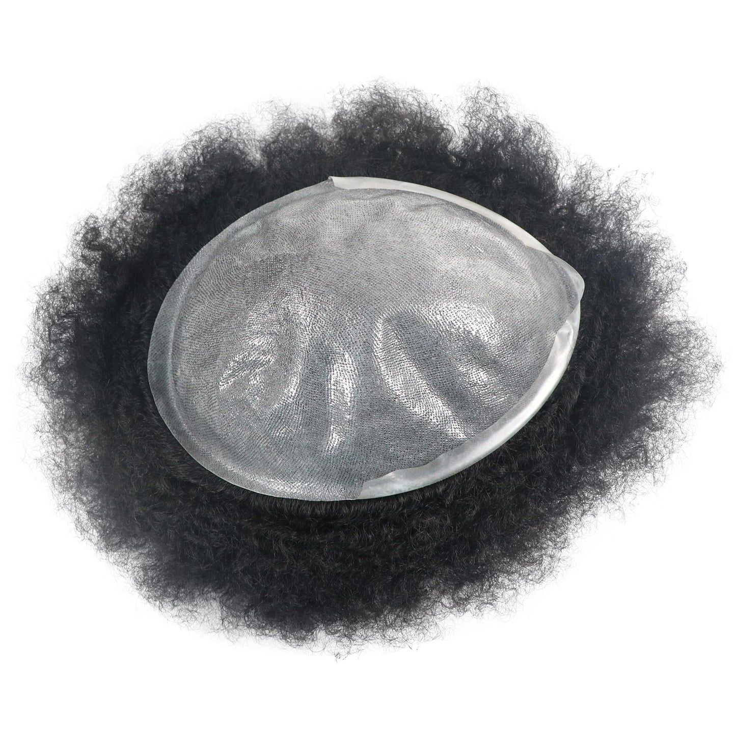 lumeng Afro Mens Toupee Wave Black Mans Wigs Male Hair Unit 8MM Kinky Weaves European Human Hair Pieces Replacemnt System 10x8 Skin PU Hair Prosthesis Units Patch Implant for Men #1 Jet Black