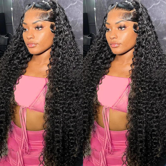 13x4 Water Wave Lace Front Wigs 180% Density Pre Plucked with Baby Hair Water Wave Transparent Lace Wigs Brazilian Virgin Human Hair 24Inch Glueless Water Wave Lace Frontal Wigs Natural Color