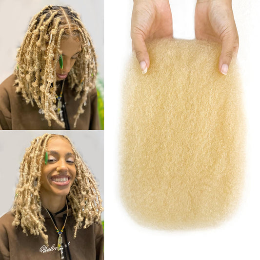 613 Blonde Afro Kinkys Bulk Human Hair for Braiding 16 Inch Afro Kinky-curly Human Hair Bulk for Twist Crochet Braids 613# Kinkycurly Bundles for Mini Twists or Dreadlock Extensions