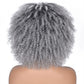 ANNISOUL 10Inch Short Curly Afro Wigs for Black Women Bomb Afro Kinky Curly Wig with Bangs Synthetic Fiber Full Wig(Ombre Grey)