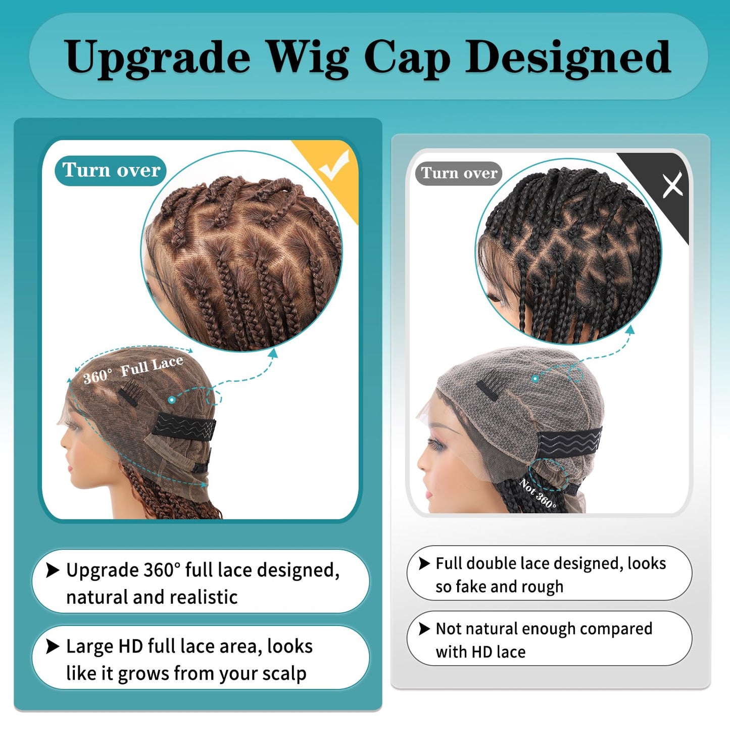 Kalyss HD Full Lace Boho Braided Wigs for Women 360 Lace Front Box Braided Wigs with Baby Hair Brown Premium Synthetic Knotless Braid Wig 36"