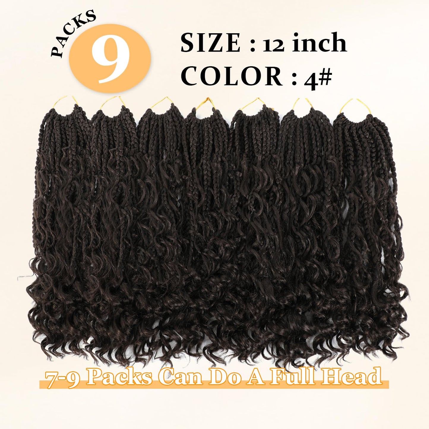 Yewell 9 Packs Goddess Box Braids Crochet Hair Boho Box-Braids With Curly Ends Crochet-Hair For Black Women,12 Inch Pre Looped Bohemian Crochet Box-Braiding(12Inch 9Packs,4)