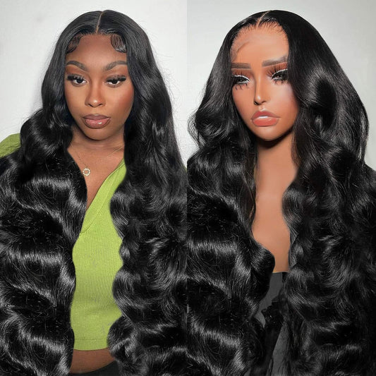 13x6 Lace Front Wigs Human Hair Pre Plucked 200% Density Body Wave HD Lace Front Wigs Human Hair Transparent Frontal Glueless Wigs Virgin Human Hair with Baby Hair for Women 32 Inch Natural Black