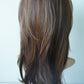 wigbuy Long Layered Shoulder Length Brown with Camel color Highlight wig Synthetic Hair Fiber Highlight Multicolor Wigs for White Women