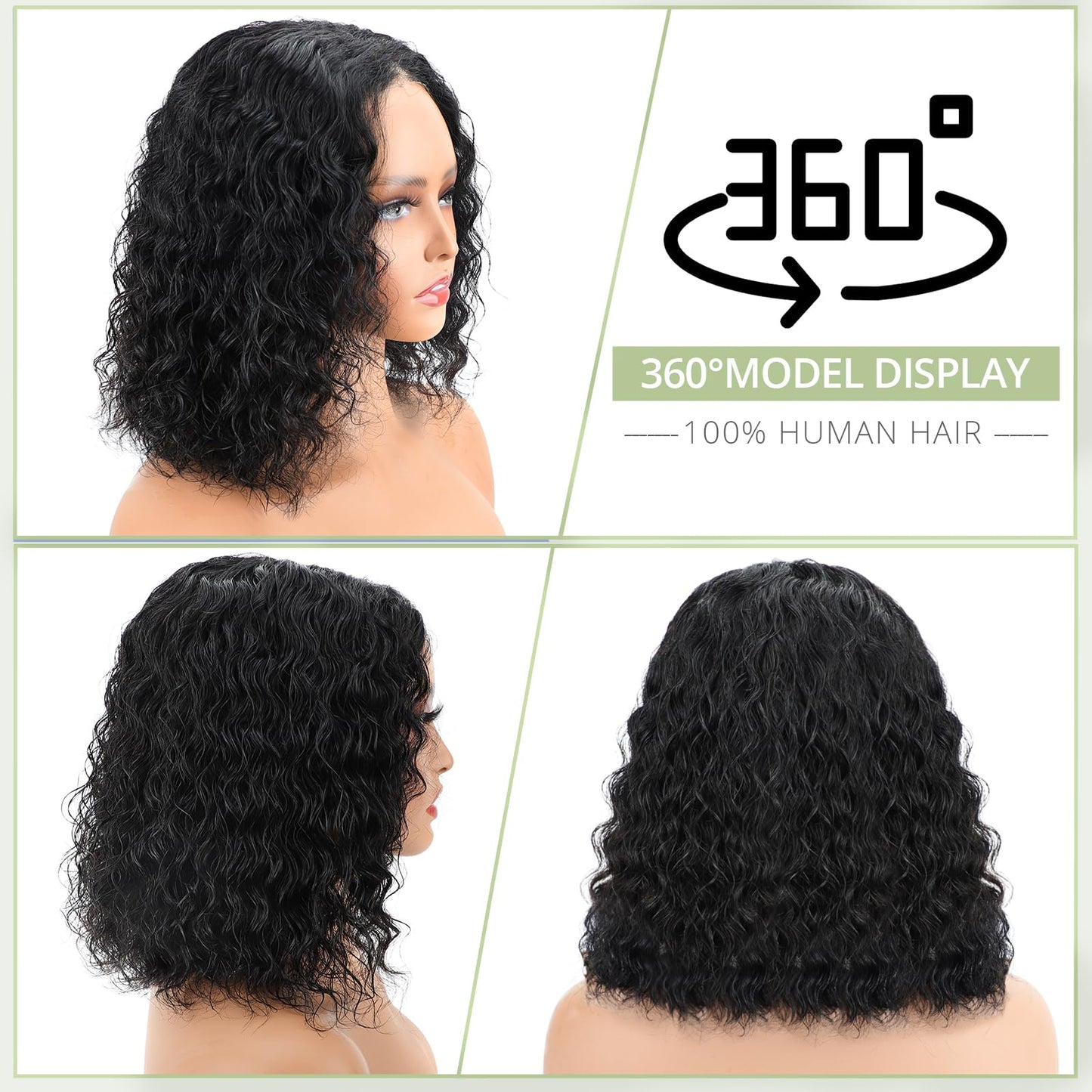 Eyefanniy Glueless Wigs Human Hair pre plucked Pre Cut Short Curly Bob Lace Front Wigs for Black Women 4x4 Lace Closure Glueless Wig with Elastic Band for Beginners 12 Inch