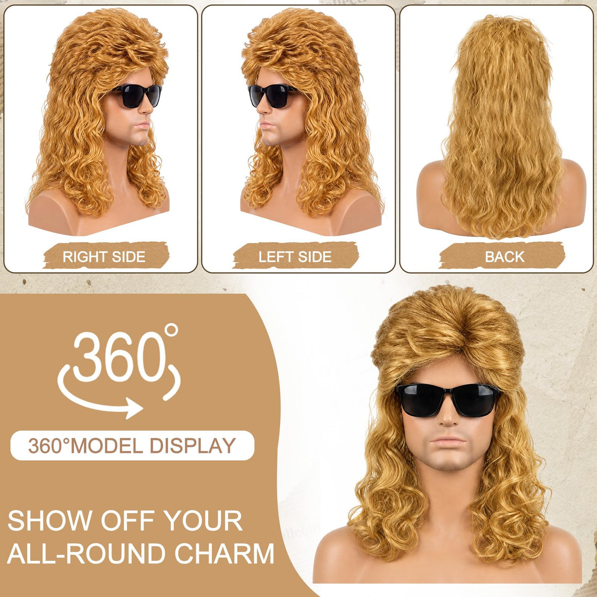 Suncalla 6 Set Mullet Wigs for Halloween Party Multi-color
