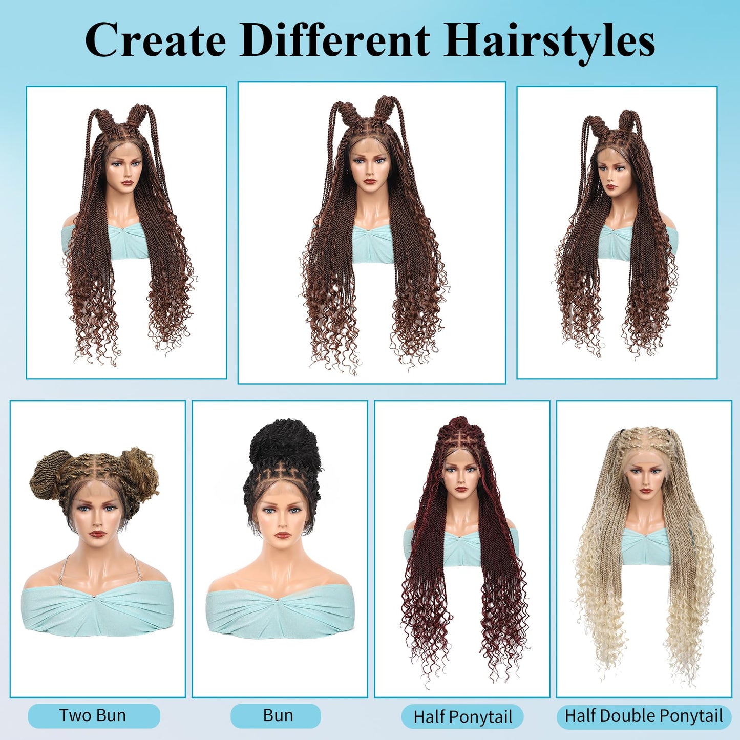 Olymei 360° HD Full Lace Braided Wigs for Women Knotless Boho Braided Wigs Twisted Braid Lace Wig with Baby Hair Premium Synthetic Braid Lace Front Wig Brown 36"