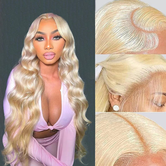 LAPONDAI 13x6 Body Wave Lace Front Wig Human Hair Pre Plucked with Baby Hair 613 Blonde Transparent HD Lace Frontal Wig 18 Inch