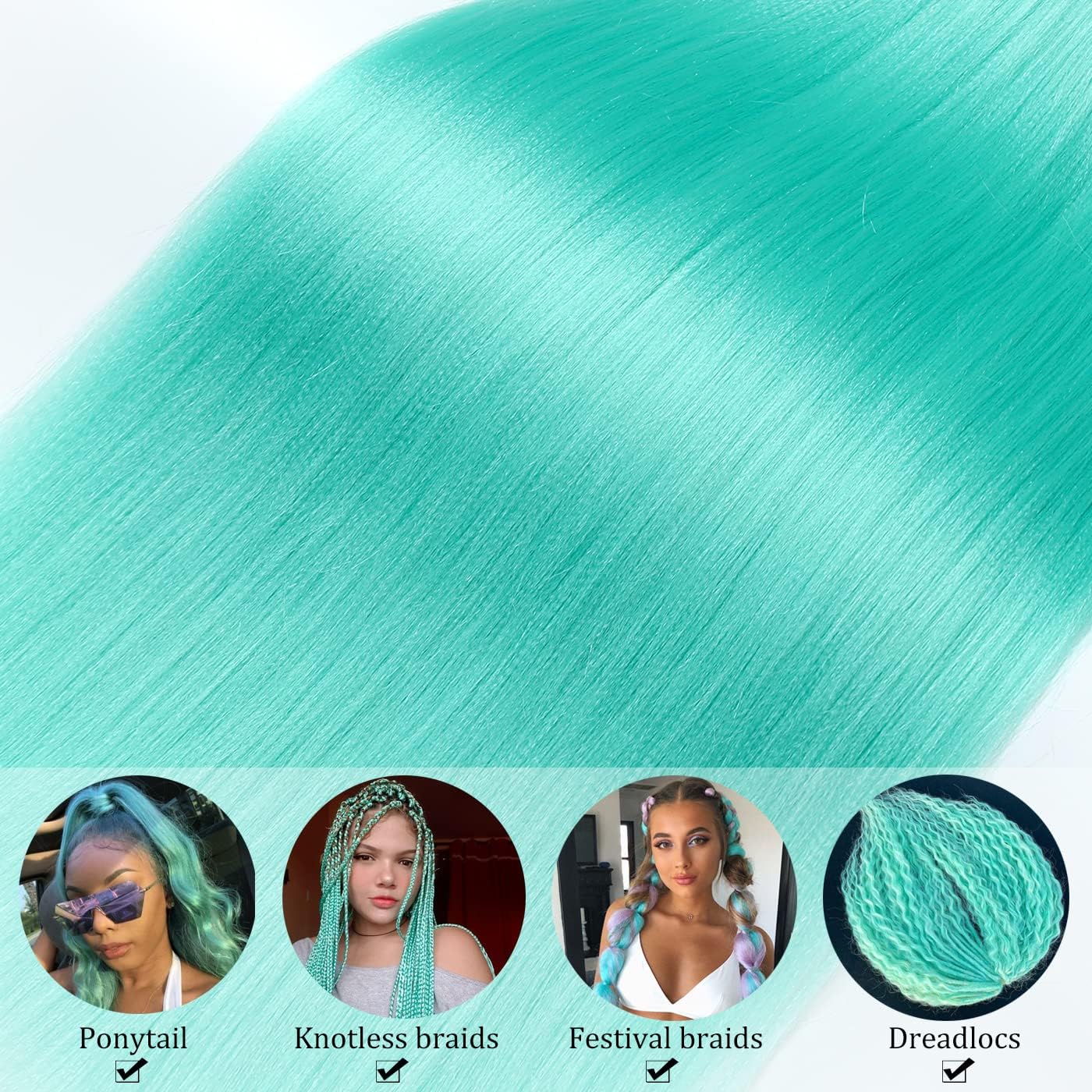 Braiding Hair Pre Stretched 24 inch 3 Packs Braiding Hair Professional Yaki Synthetic Hot Water Setting, Easy To Install Hair for Braiding (24in,Mint Green)