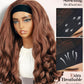 FANCEE Yaki Wavy Headband Wigs Honey Brown Kinky Straight Wear and Go Wig with Curly Wavy Ends for Mom on the Go Synthetic Headband Blow Out Style Natural Hair Wig for Black Women 27/30