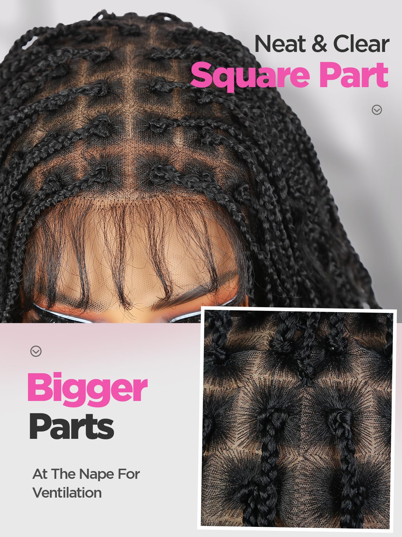 FANCEE Full Lace Box Braid Wig with Baby Hair Pre Plucked Knotless Square Part Braided Wig for Black Women Full Double Lace Frontal Synthetic Handmade Braids Natural Hairstyle(1b, 32")