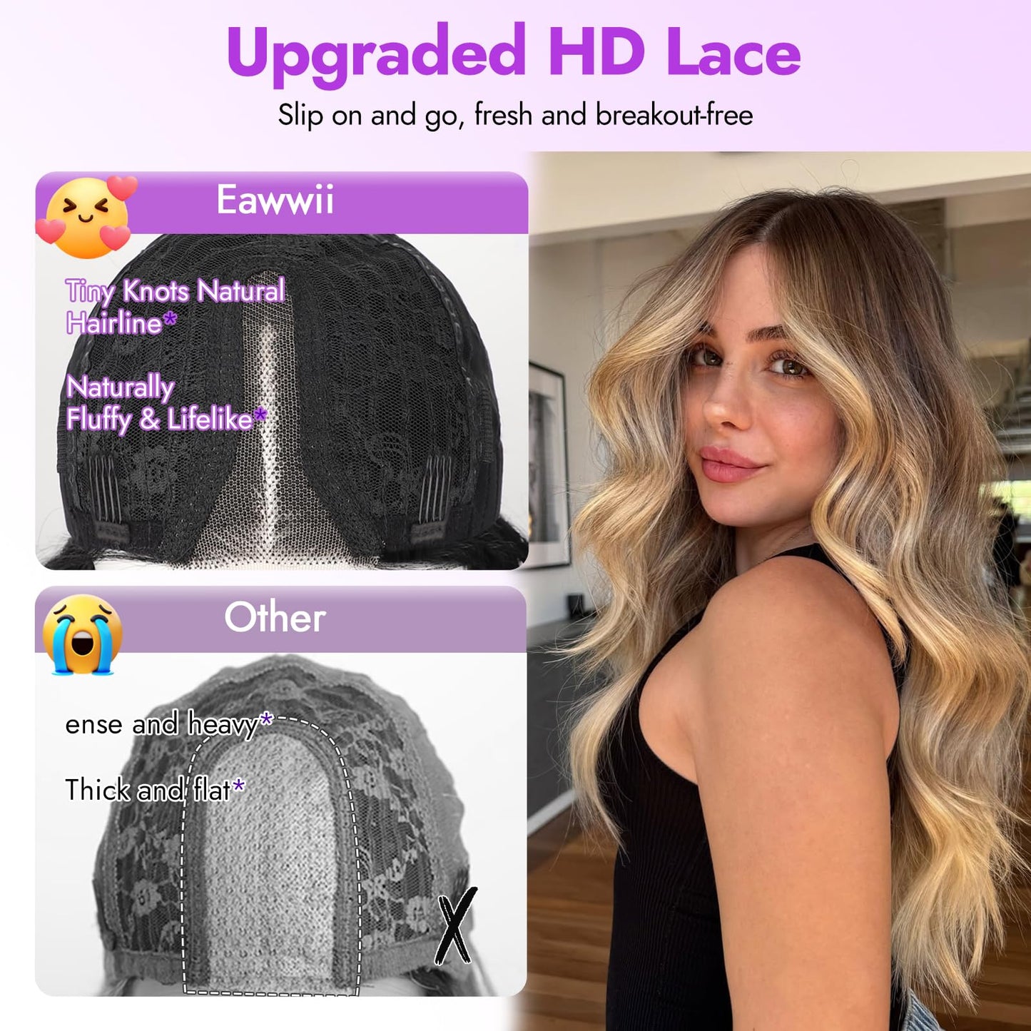 Eawwii Ash Blonde Mix Platinum Wig for Women Long Wavy 4x1 Lace Natural Hairline Glueless for Beginners Middle Part Synthetic for Daily Party Use 26Inch