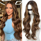 ENCOUNTERU Pre Cut Lace Glueless Wig Wear and Go Synthetic Lace Front Wigs for Women Brown and Blonde Highlight Body Wave Wig with Bangs Pre Plucked Ready to Wear Middle Part 26 Inch