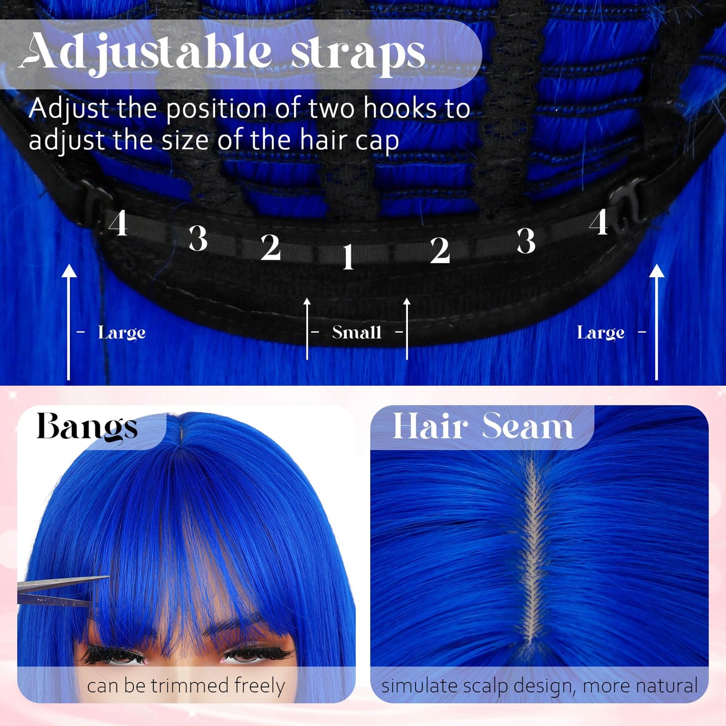 NOVFLKW Blue Long Straight Layered Wig with Bangs for Women 26 inch Put on Go Realistic Synthetic Fiber Heat Resistant Natural Wig for Girls Party Cosplay and Daily Use