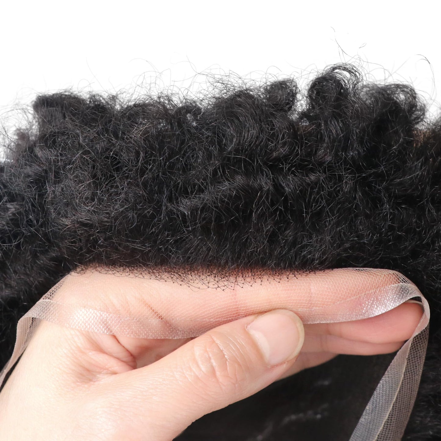 lumeng Male Afro Curly Toupee Mens Wig Braid 12mm Wave 360 Curly Men Hair Unit 1B Off Black 100% Human Hair piece 8x10inch Men's Hair Replacement Systems Transparent HD Swiss Lace