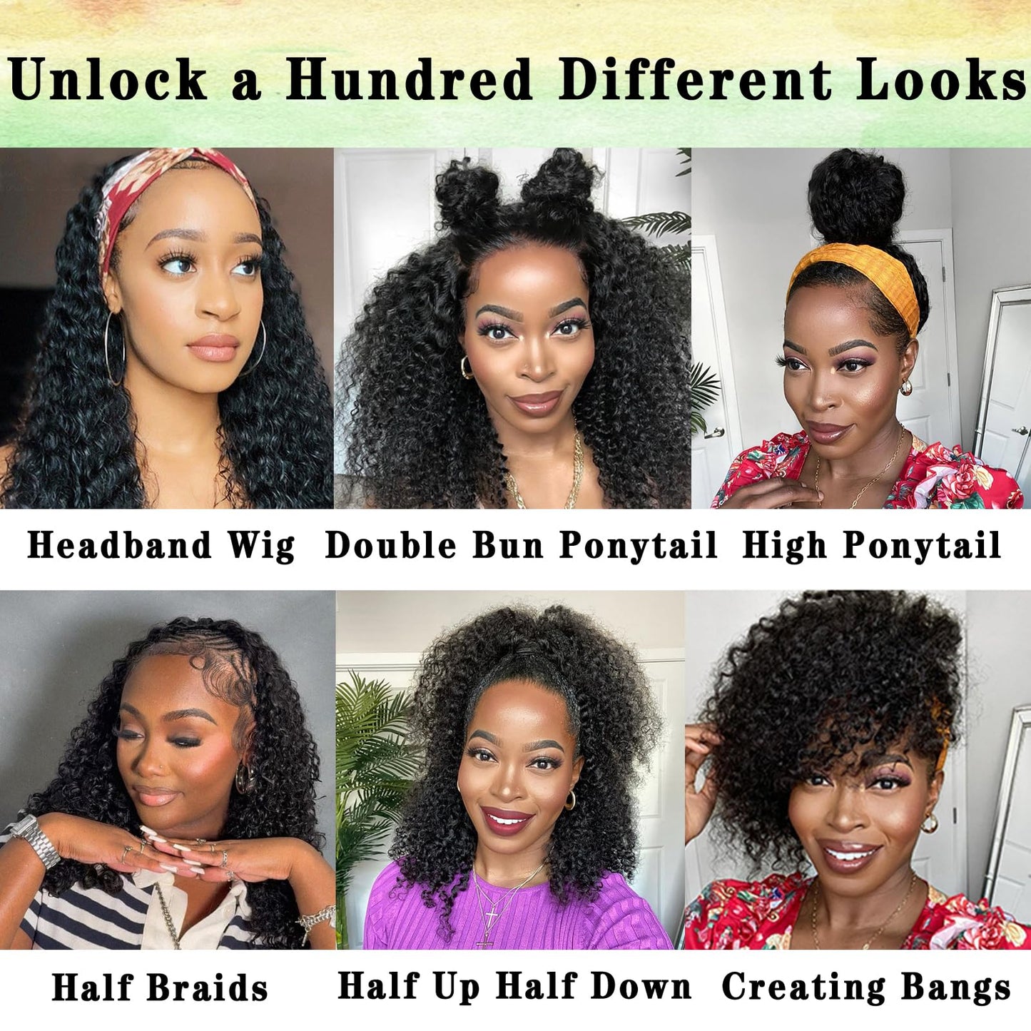 Celiarita Curly Half Wig Human Hair Wear Go Glueless Deep Wave Headband Wigs Human Hair Seamless Flip Over Drawstring Clip in Half Wig for Black Women 200% Density Natural Color 28 Inch