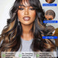 Sunber Ombre Brown Loose Body Wave With Bangs Pre Everything Glueless 13x4 HD Lace Front Human Hair Wig 180% Density Highlight Balayage Pre cut Lace Pre Plucked Bye Bye Knots Drawstring Wig 16Inch