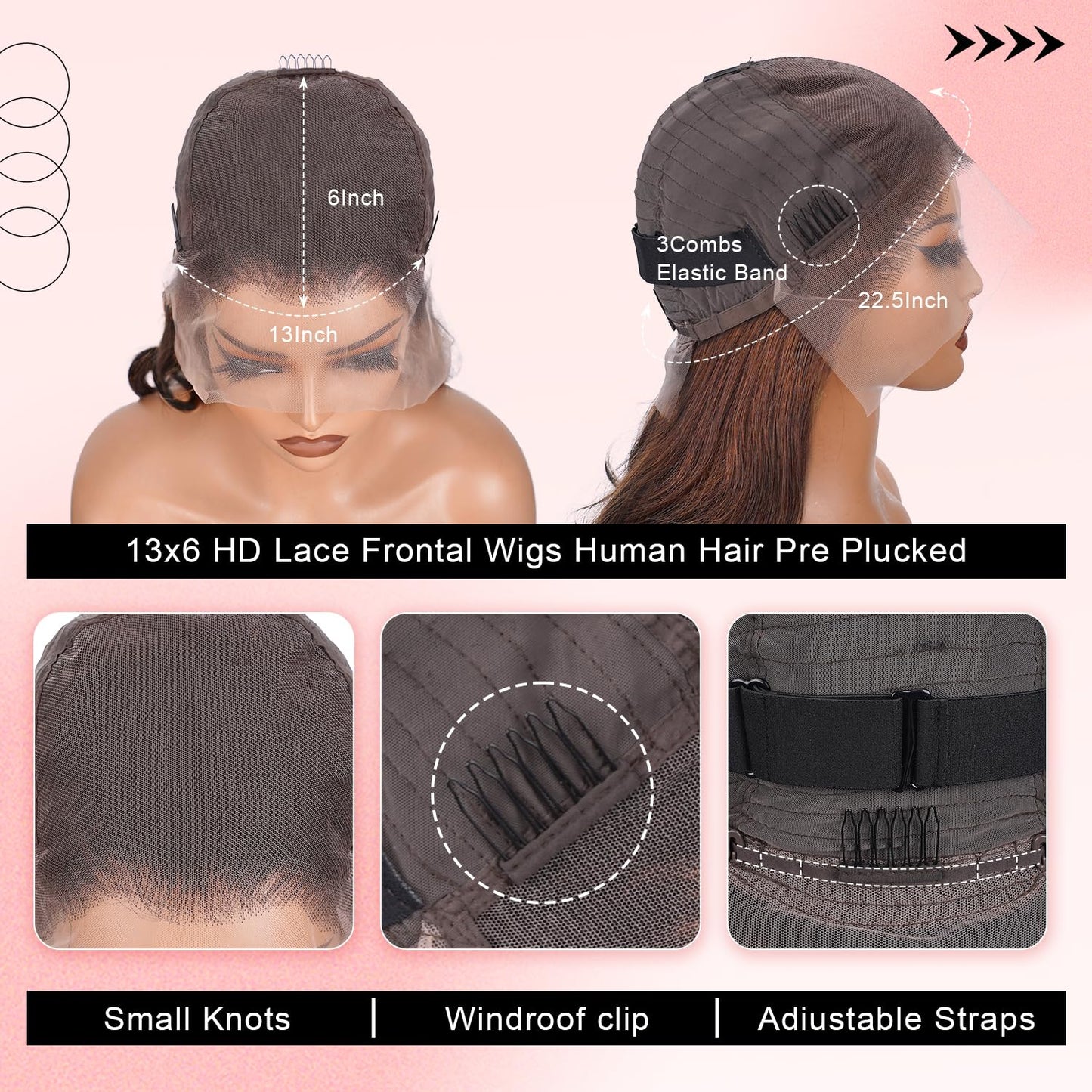 Afribye Brown Wig Human Hair 200% Density 13x6 Body Wave Lace Front Wigs Human Hair Pre Plucked Short Wigs for Black Women Glueless Frontal Wig Human Hair Loose Wavy 12 inch