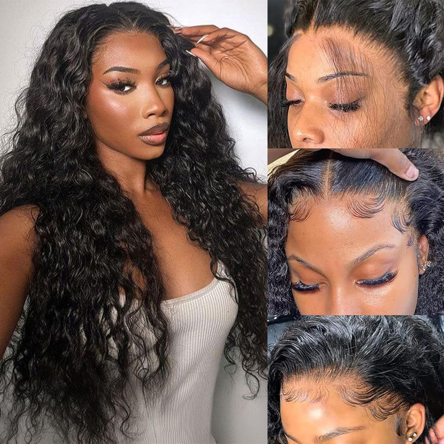 KVFCT 13x6 HD Lace Front Wigs Human Hair Deep Wave Wig for Women 200% Density Transparent Curly Lace Front Wigs 24 Inch Deep Wave Frontal Wigs Pre Plucked Wet and Wave Lace Front Wigs with Baby Hair