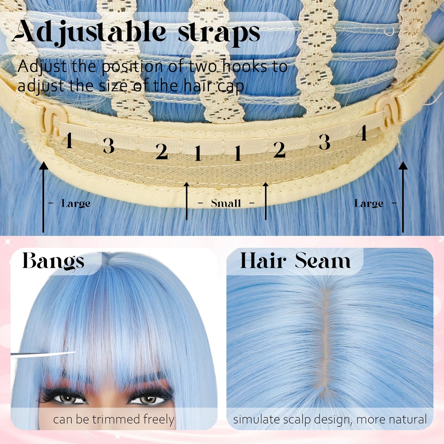 NOVFLKW Light Blue Long Straight Layered Wig with Bangs for Women 26 inch Put on Go Realistic Synthetic Heat Resistant Natural Wig for Girls Party Cosplay and Daily Use