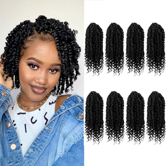 Bileaf 8 Inch Passion Twist Hair 8 Packs Pre-twisted Crochet Hair, Pre-looped Crochet Passion Twist Braiding Hair for Women Girls and Kids Bohemian Passion Twist Hair Extensions 1B