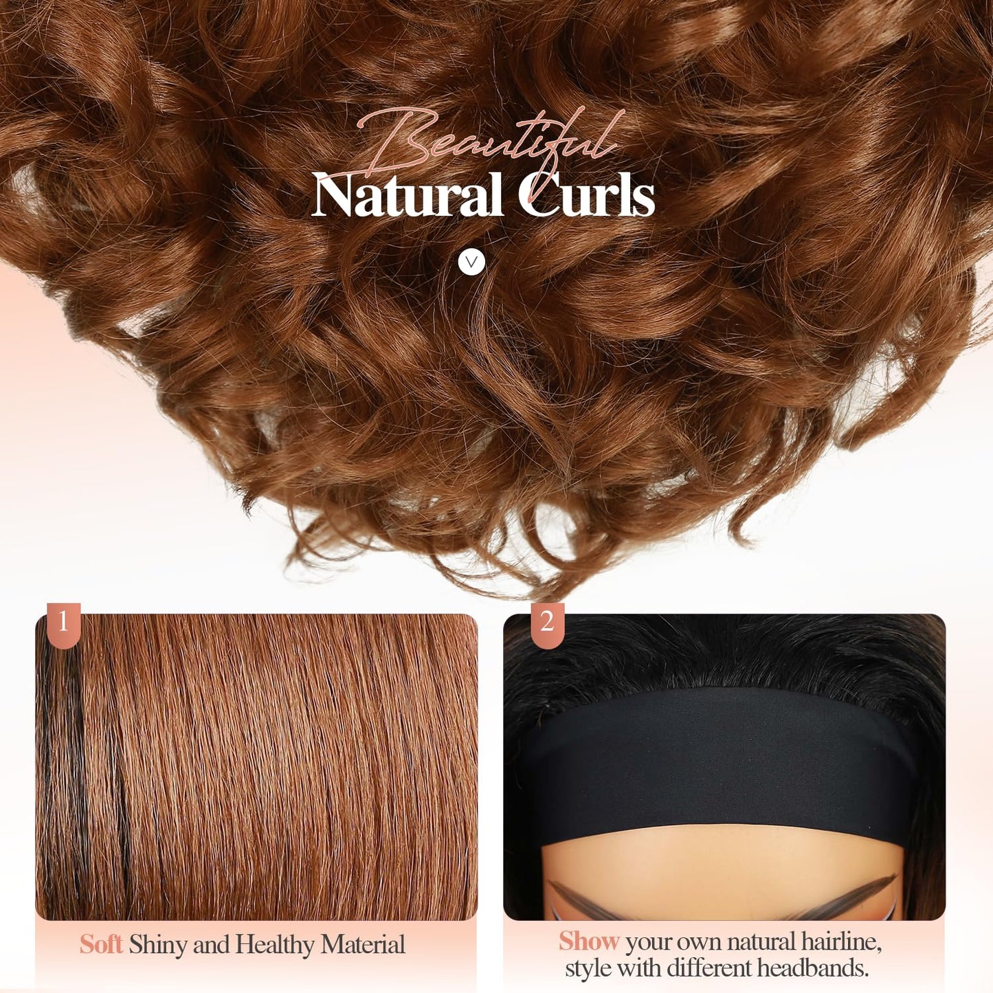 Quantum Love Yaki Curly Headband Wigs for Black Women Kinky Straight Mix Brown Headband Curly Ends Synthetic Wear and Go Glueless half Wig with Headbands Attached