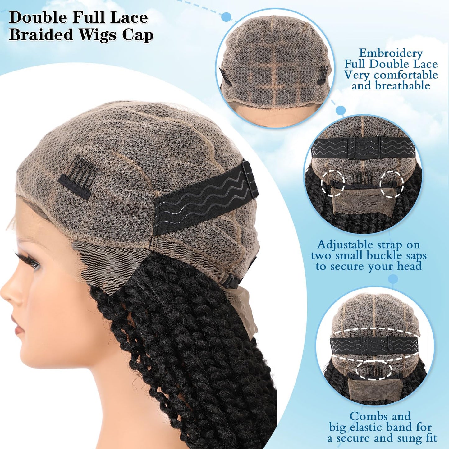 Olymei 46" Lace Front Twist Braided Wigs for Black Women Knotless Braided WigsTwisted Braided Lace Front Wigs with Baby Hair Full Double Lace Twist Braided WigsTwist Braid Wig,Black Full Double Lace