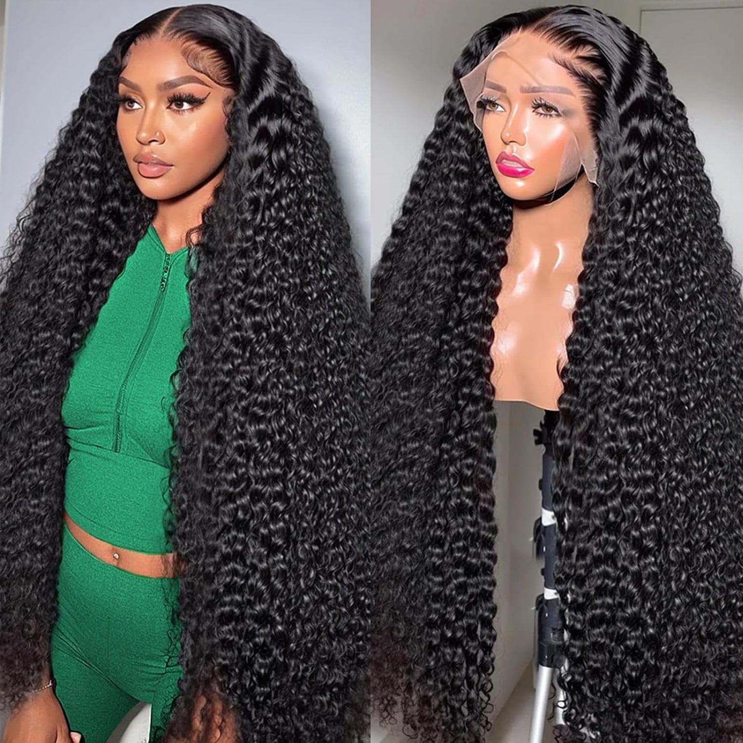 MISSJAY Hair 40 Inch Deep Wave Lace Front Wig Human Hair 200% Density 13x6 Lace Front Wig with Baby Hair Pre Plucked Deep Curly Wig 100% Unprocessed Brazilian Virgin Hair Natural Color for Women