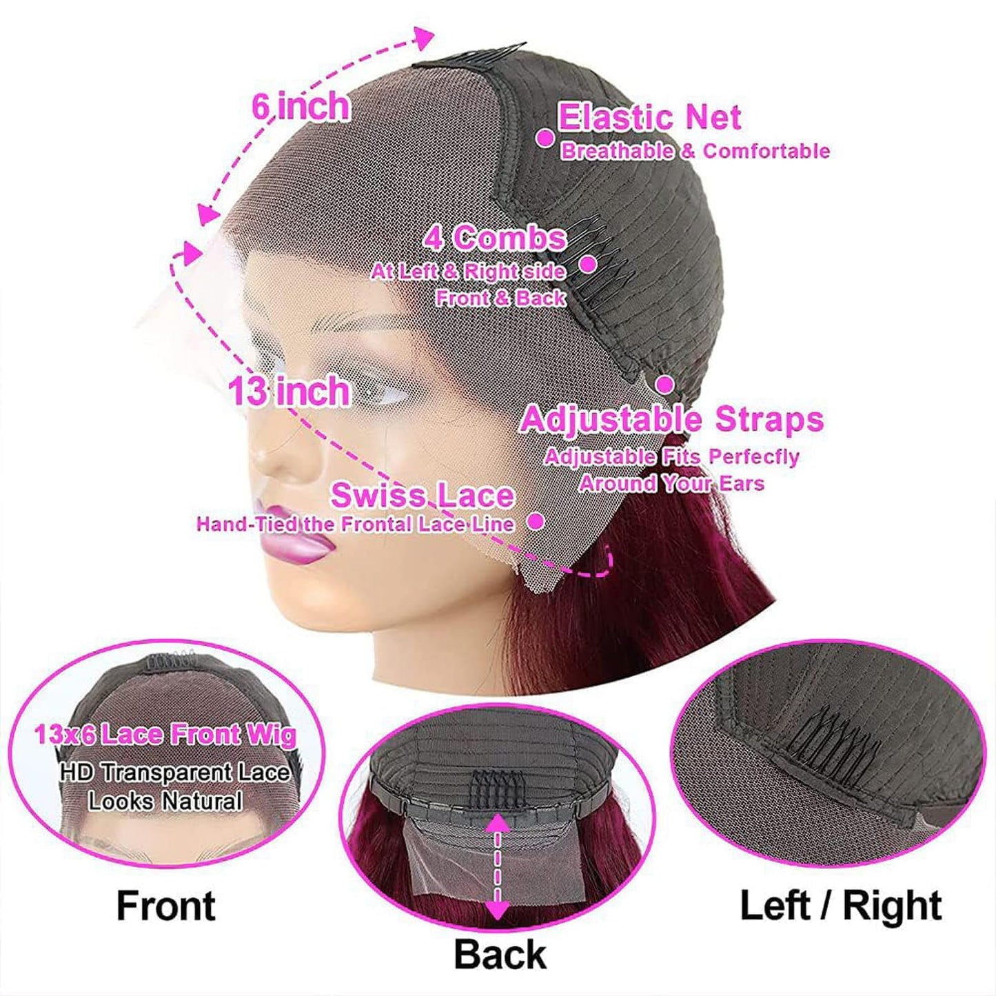 QZOQZO 28 Inch 99j Burgundy Lace Front Wigs Human Hair Red Burgundy Wig 180% Density 13x6 Body Wave Lace Front Wigs Pre Plucked Glueless Lace Front Wigs Human Hair for Women