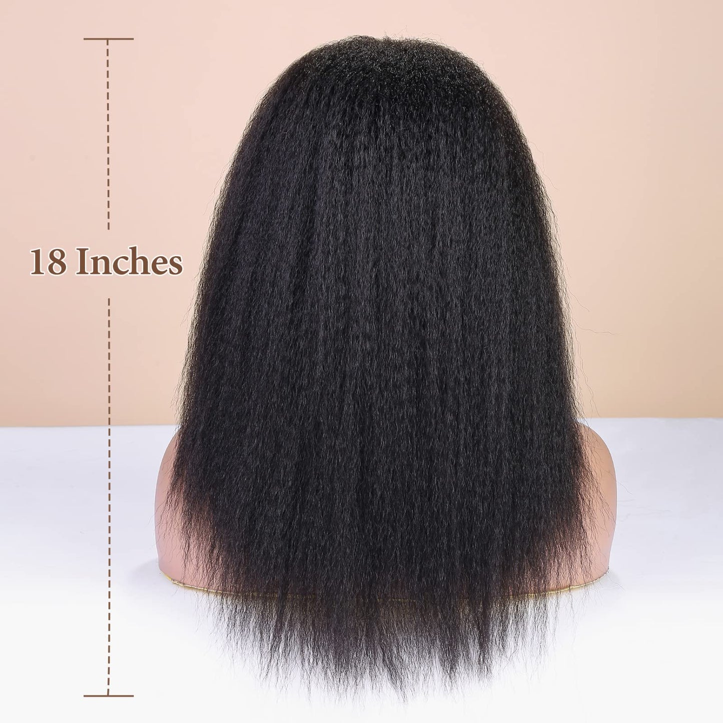 WIGNEE 18 Inches Kinky Straight Headband Wig for Women Yaki Straight Wigs with Black Headband Kinky Afro Wigs For Black Women (1B, 18 Inch)