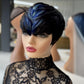QiaQiaRing Pixie Cut Wigs for Black Women 1b/Blue for Summer Daily Use Color Short Layered Pixie Cut Human Hair Wigs With Bangs Glueless Full Machine Made Brazilian Virgin Straight Human Hair