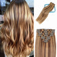 LORIEN Clip in Hair Extensions Real Human Hair, 18 Inch 100g, 4/27 Chocolate Brown to Caramel Blonde, Clip in 100% Brazilian Remy Human Hair Extensions 8pcs Per Set with 18 Clips Double Weft