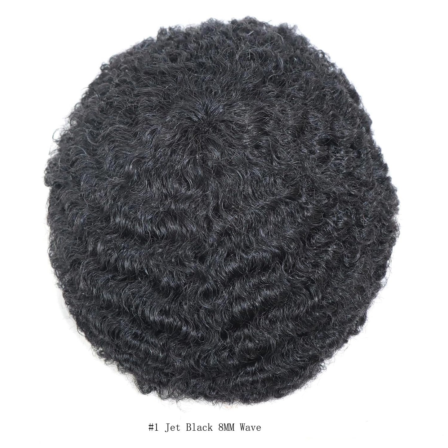 Blayzehair Afro Toupee for Black Men Kinky Curly Brazilian Human Hair Piece African American Wavy Hairpiece Full Poly Thin Skin PU Replacement System(8x10-120% Density,#1 Jet Black-8MM Wave)