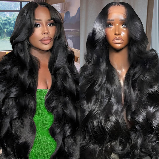 Niojoo 28 Inch Body Wave Lace Front Wigs Human Hair Pre Plucked 180% Density 13x4 HD Transparent Lace Frontal Glueless Wigs Human Hair Wigs for Women Natural Hairline With Baby Hair