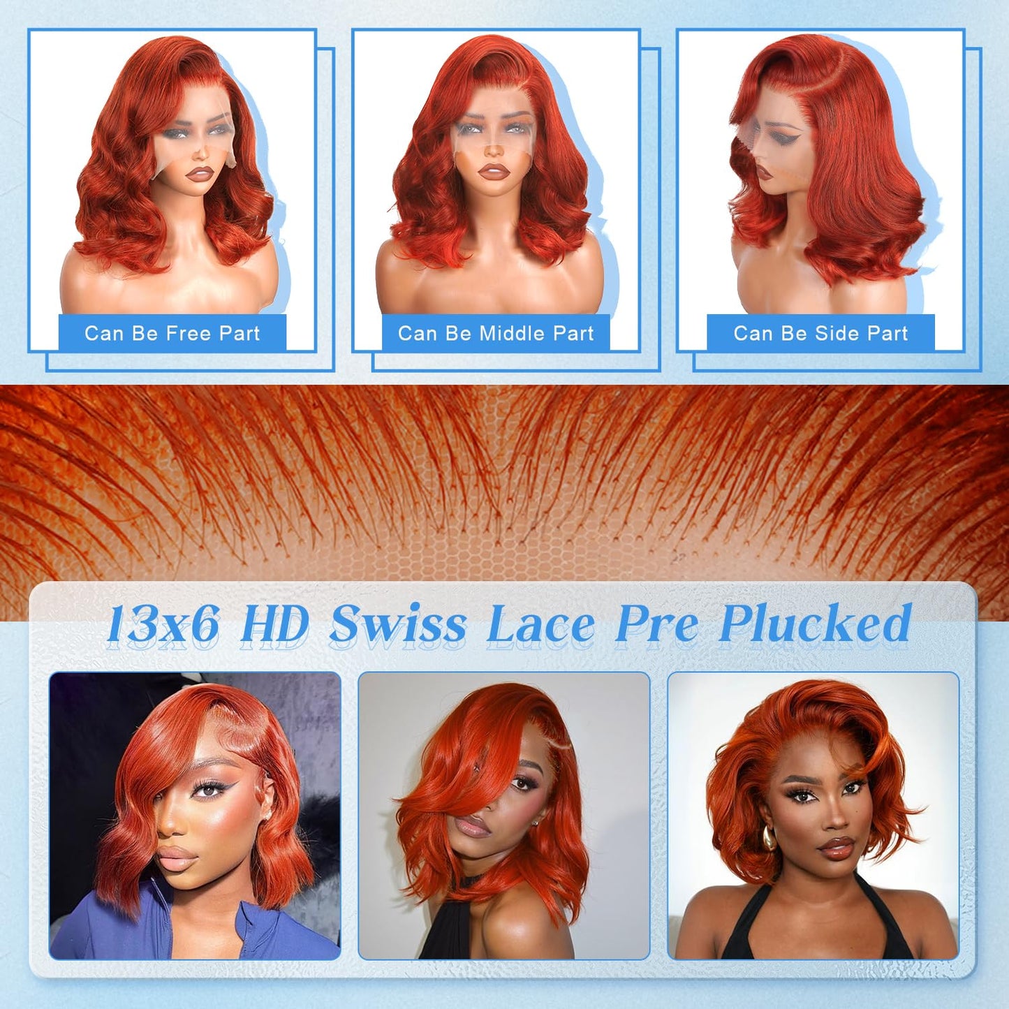 Afribye Ginger Wig Human Hair 200% Density 13x6 350 Ginger Body Wave Lace Front Wigs Human Hair Pre Plucked Short Wigs for Black Women Glueless Frontal Wig Human Hair Loose Wavy 12 inch