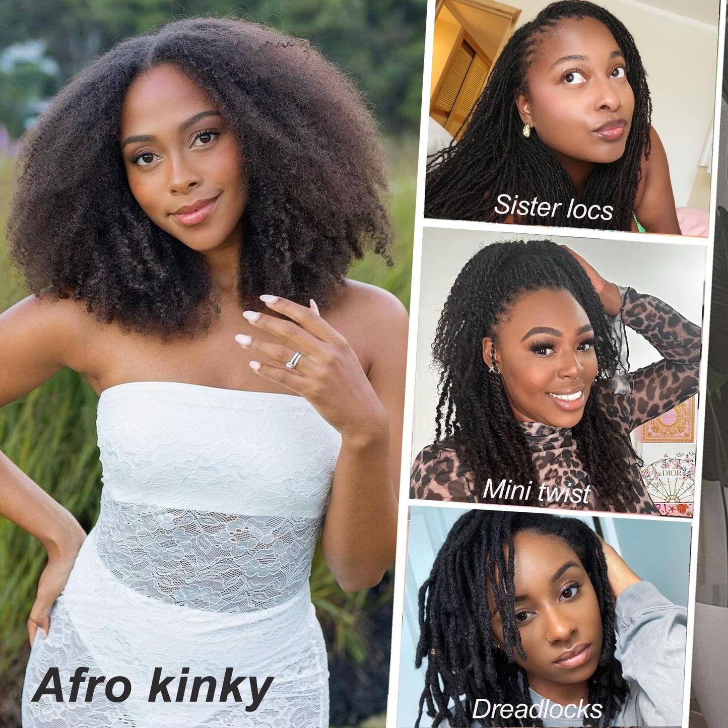 Afro Kinkys Bulk Human Hair, 20 Inch 50g 4C Afro Kinky-Curly Human Hair Bulk for Mini Twist Dreadlocks Extensions Repair Locs Natural Black Quality Cuban Kinky Braiding Hair Extension