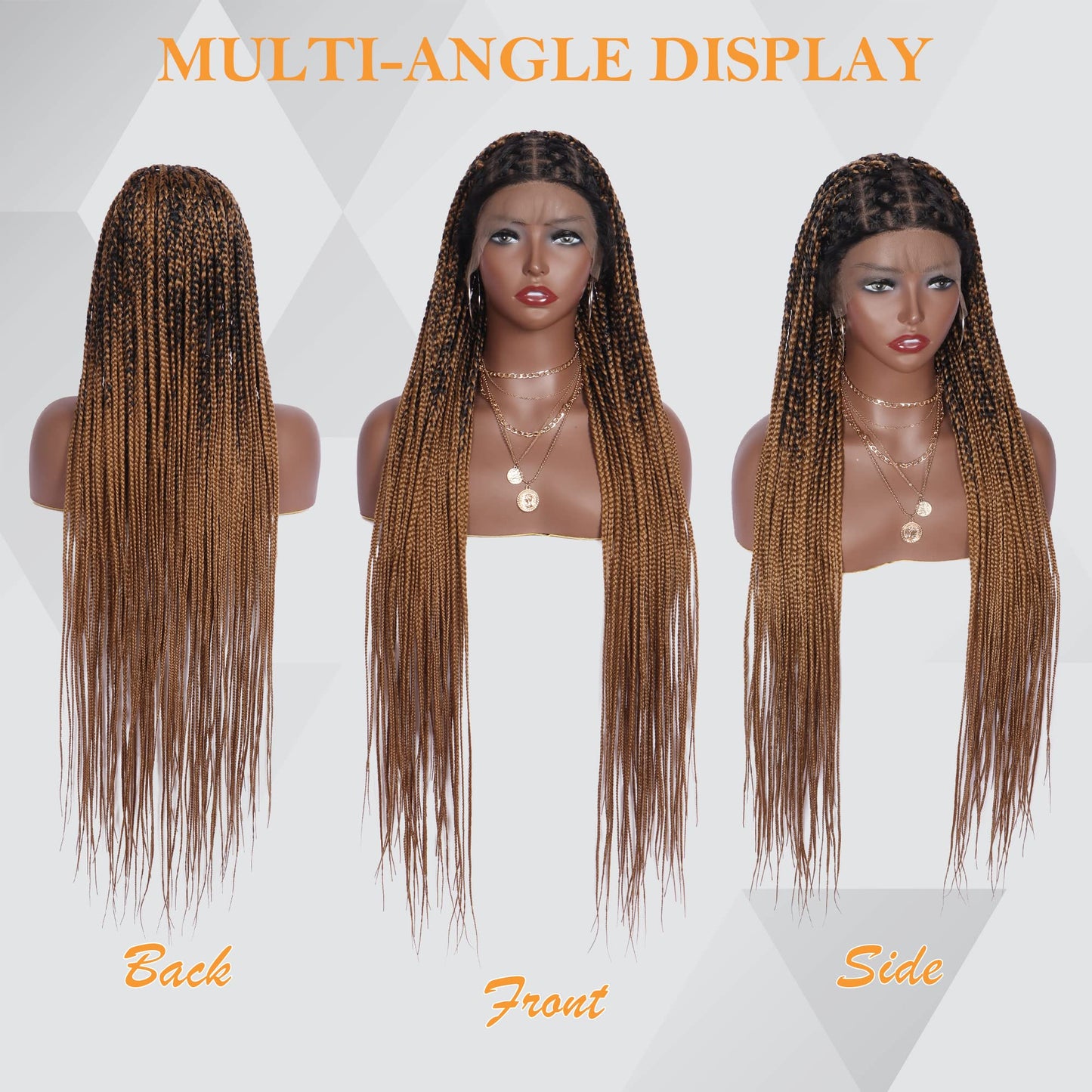 Alebery 36" Full Lace Criss Cross Knotless Box Braided Wigs for Black Women Knotless Box Braids Lace Front Wig with Baby Hair Lightweight Synthetic Light Brown Cornrow Braided Wigs (1B/27)