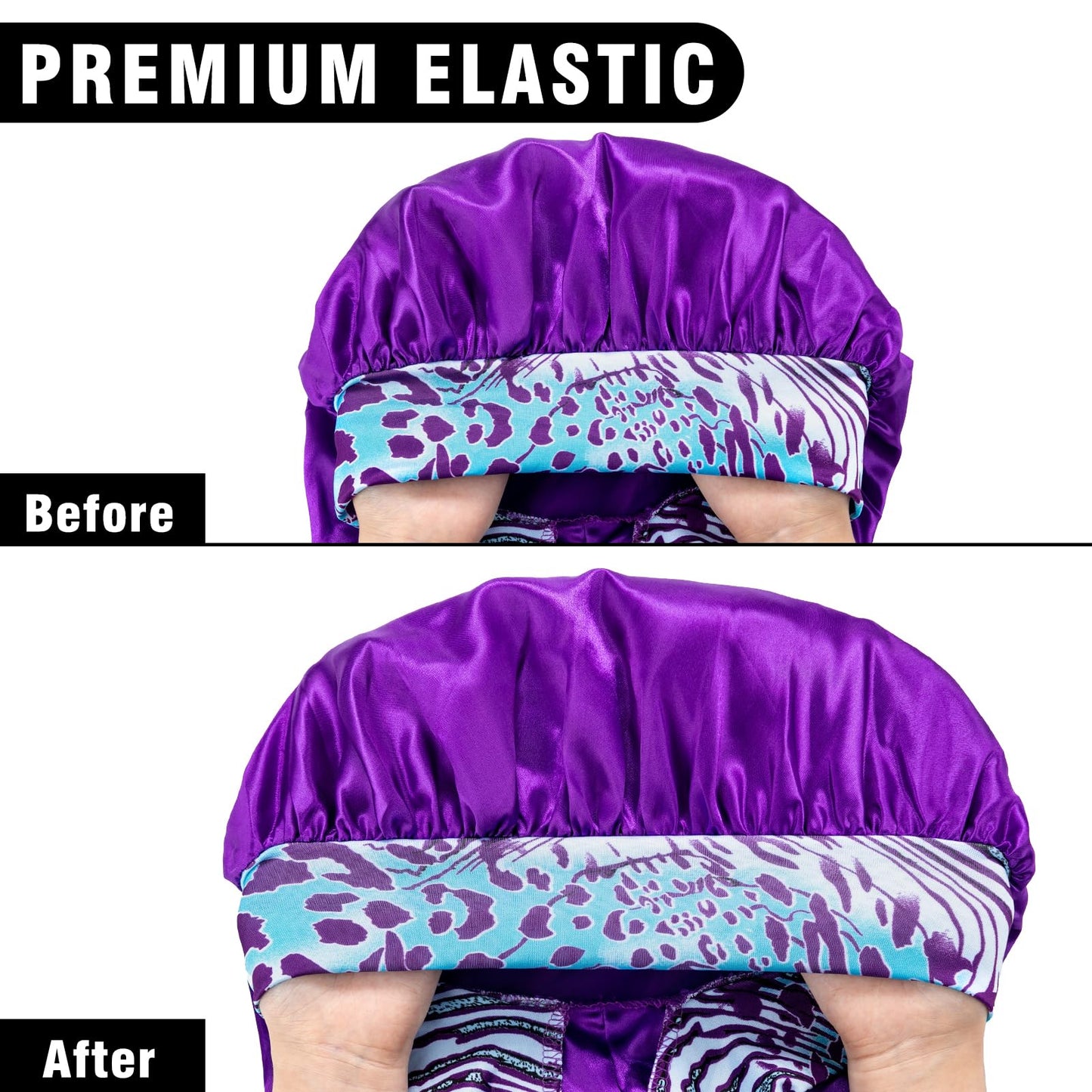 2Pcs Bonnets for Black Women Braid Bonnet, Large Long Satin Silk Bonnet for Braids,Black Women Braid Bonnet with Stretchy Tie Band for Sleeping Extra Long (Purple & Pink Pattern)