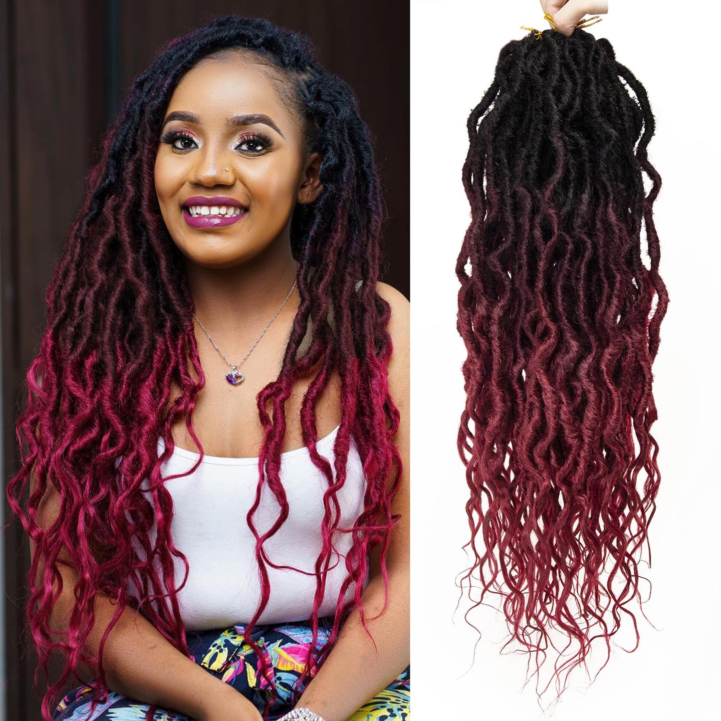 Faux Locs Crochet Hair 24Inch Crochet Locs, 6Packs Goddess Locs Soft Locs Curly Ends Faux Locs Synthetic Locs Crochet Hair Crochet Braids for Black Women Human Hair(1B/99J/530, 24'')
