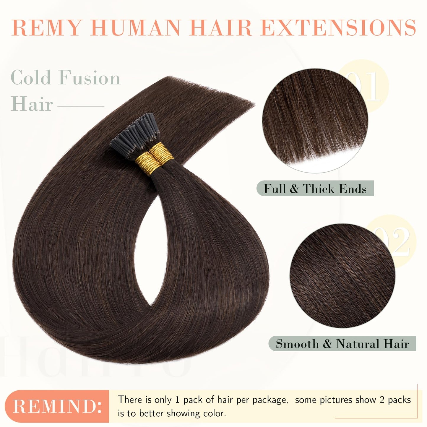 Hairro Pre Bonded Fusion Hair Extensions Remy Keratin Beads Invisible Itip Real Human Hair Extension Stick Tipped Glue Hairpiede Salon Quality I Tip Hair For Women 16" 100 Strands 50g #02 Dark Brown