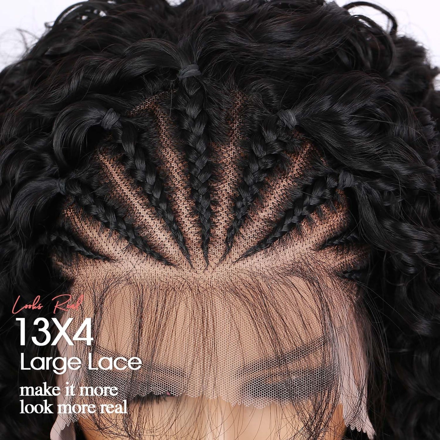 Fancy Hair Cornrow with Curly Hair Wig HD Lace Front Braided Wig with Baby Hair Pre Plucked Glueless Transparent 13x4 Inch Lace Frontal Wig for Black Women